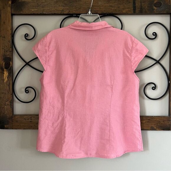 Christopher & Banks Linen Cotton Blend Pink Short Sleeve Layering Button Blouse - Picture 3 of 12
